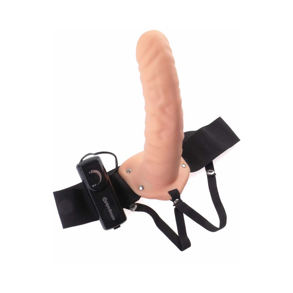 Fetish Fantasy Series 8 in. Vibrating Hollow Strap-On Beige/Black - Fantasies Boutique