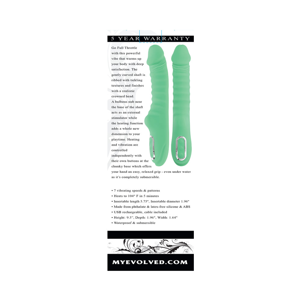 Evolved Full Throttle Rechargeable Warming Vibrator Silicone Mint Green