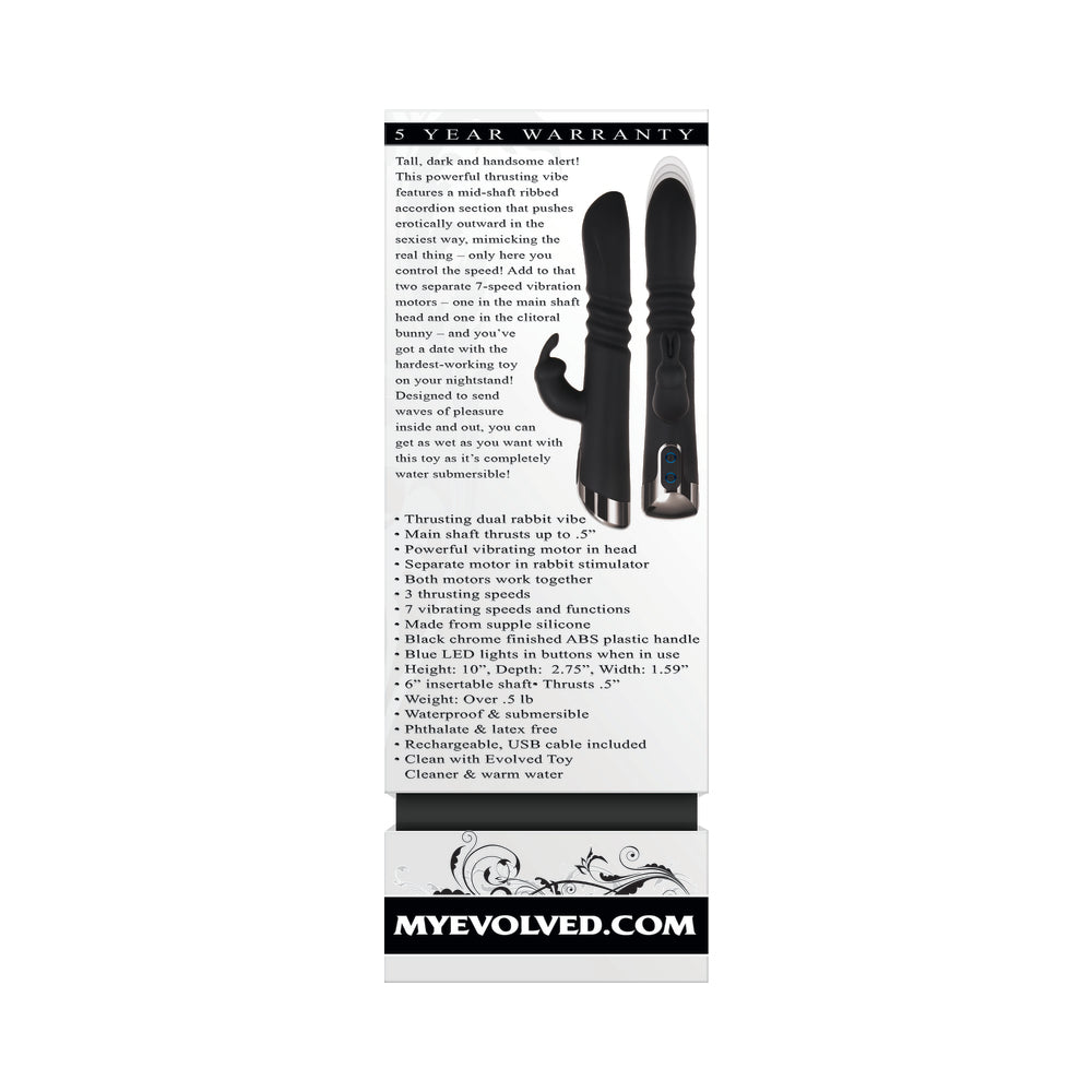 Evolved Rapid Rabbit Rechargeable Thrusting Silicone Vibrator Black - Fantasies Boutique