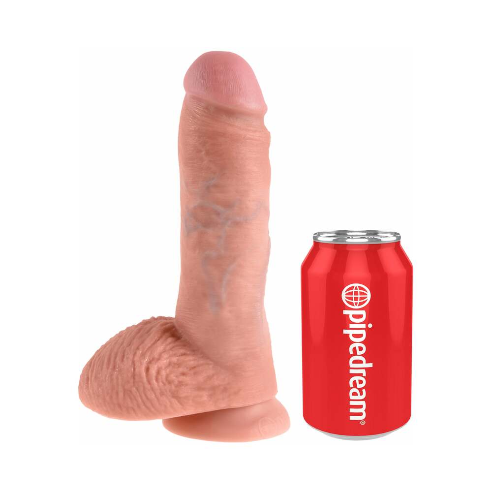 King Cock 8 in. Cock With Balls Realistic Suction Cup Dildo Beige - Fantasies Boutique