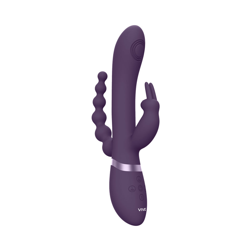 VIVE RINI Rechargeable Triple-Motor Pulse-Wave Dual Entry Silicone Rabbit Vibrator Purple - Fantasies Boutique