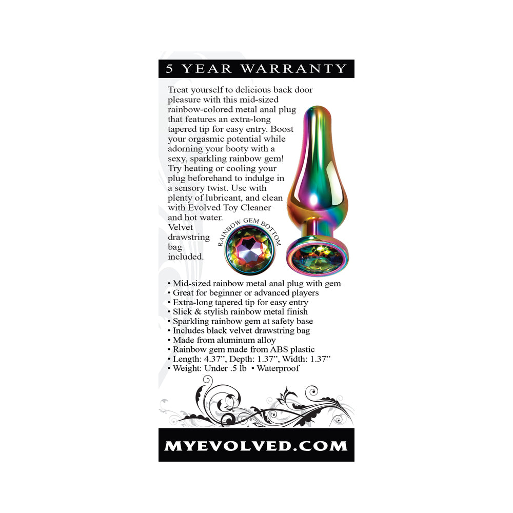 Evolved Rainbow Metal Anal Plug With Rainbow Gemstone Base Medium - Fantasies Boutique