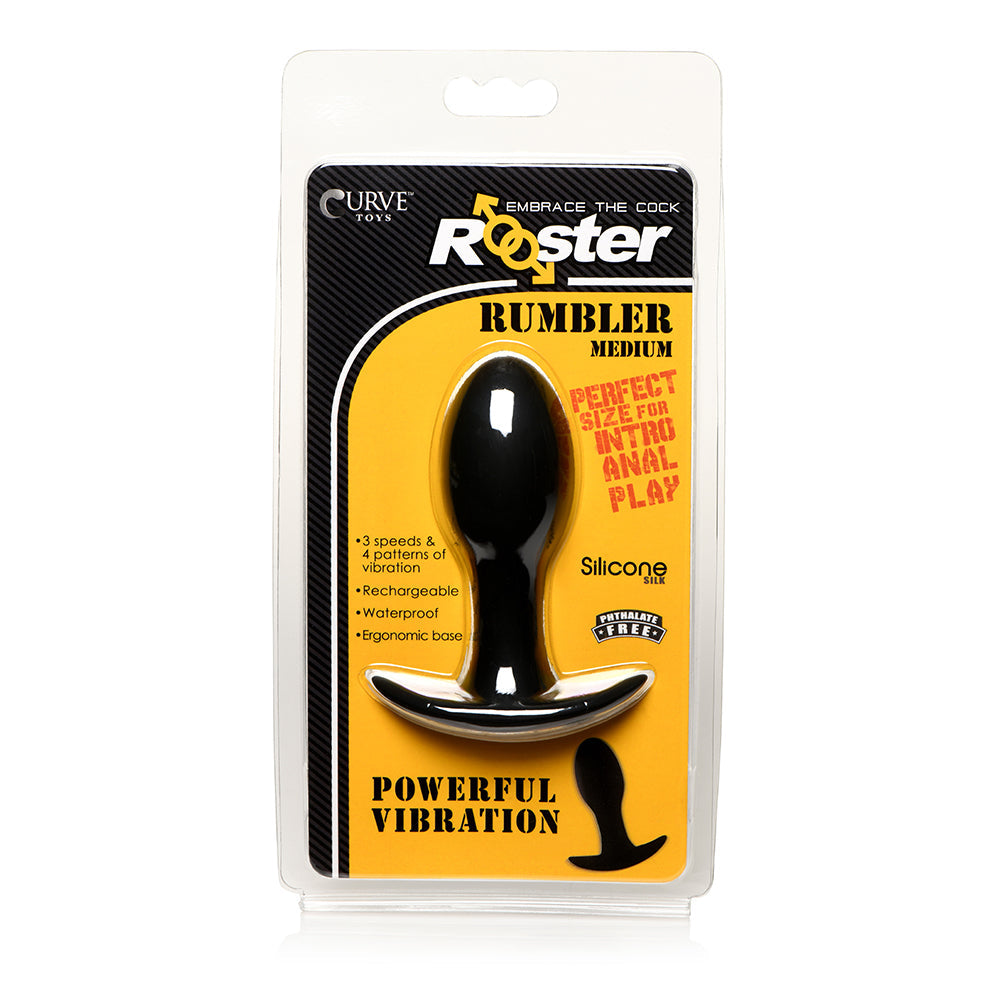 Curve Toys Rooster Rumbler Vibrating Silicone Anal Plug Medium Black - Fantasies Boutique