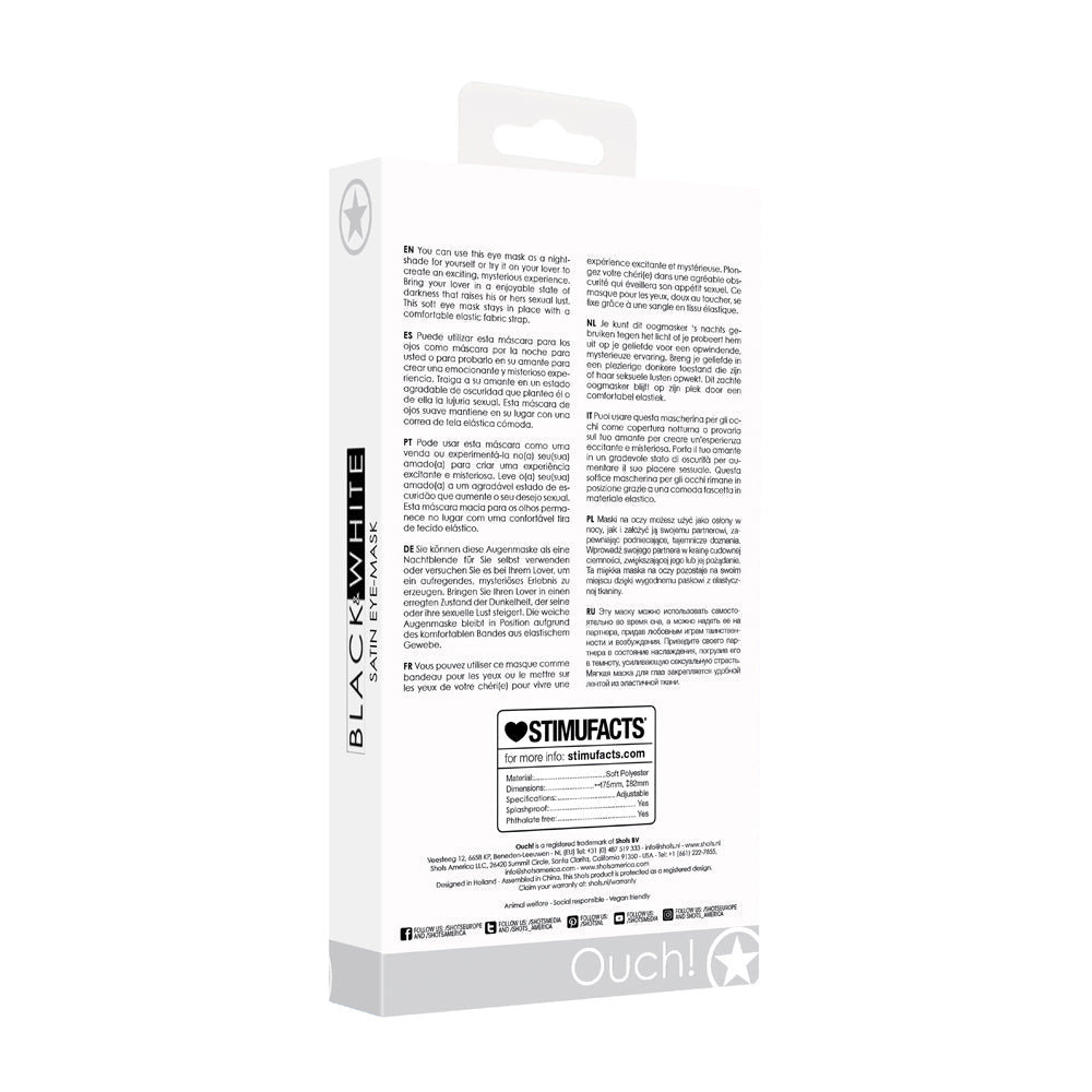 Ouch! Black & White Satin Eye Mask Blindfold Black - Fantasies Boutique