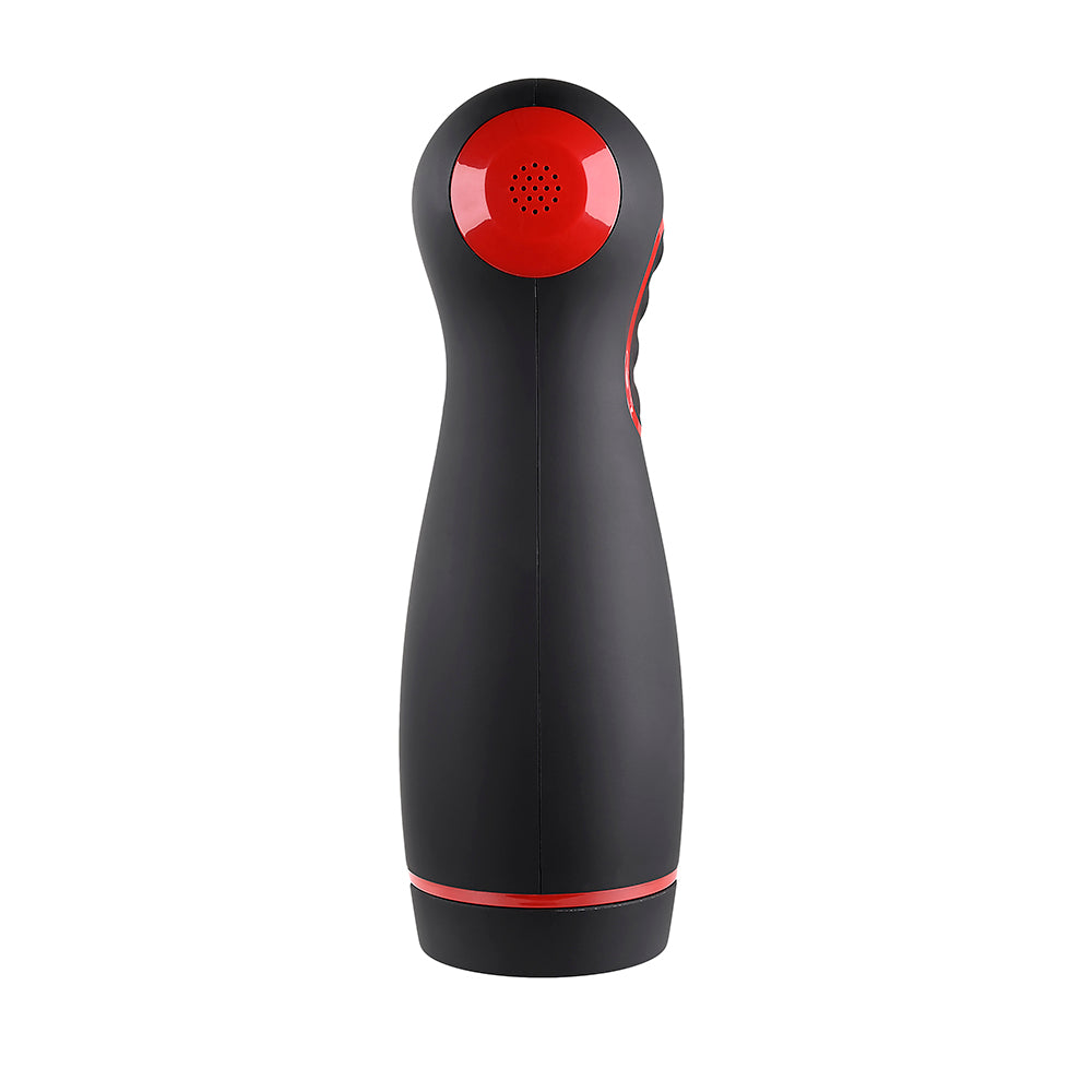Zero Tolerance Tight Squeeze Rechargeable Vibrating Squeezing Talking Stroker TPE Black/Red - Fantasies Boutique