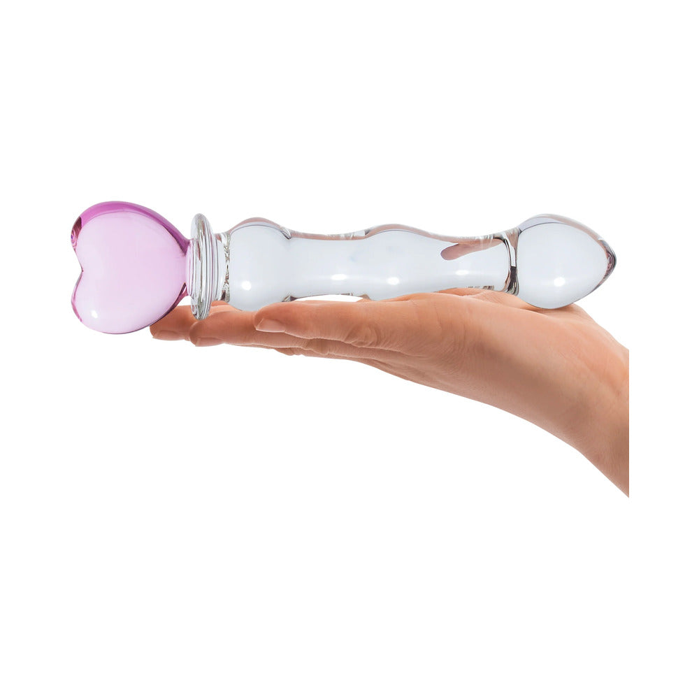 Glas 8 in. Sweetheart Glass Dildo with Pink Heart-Shaped Handle - Fantasies Boutique
