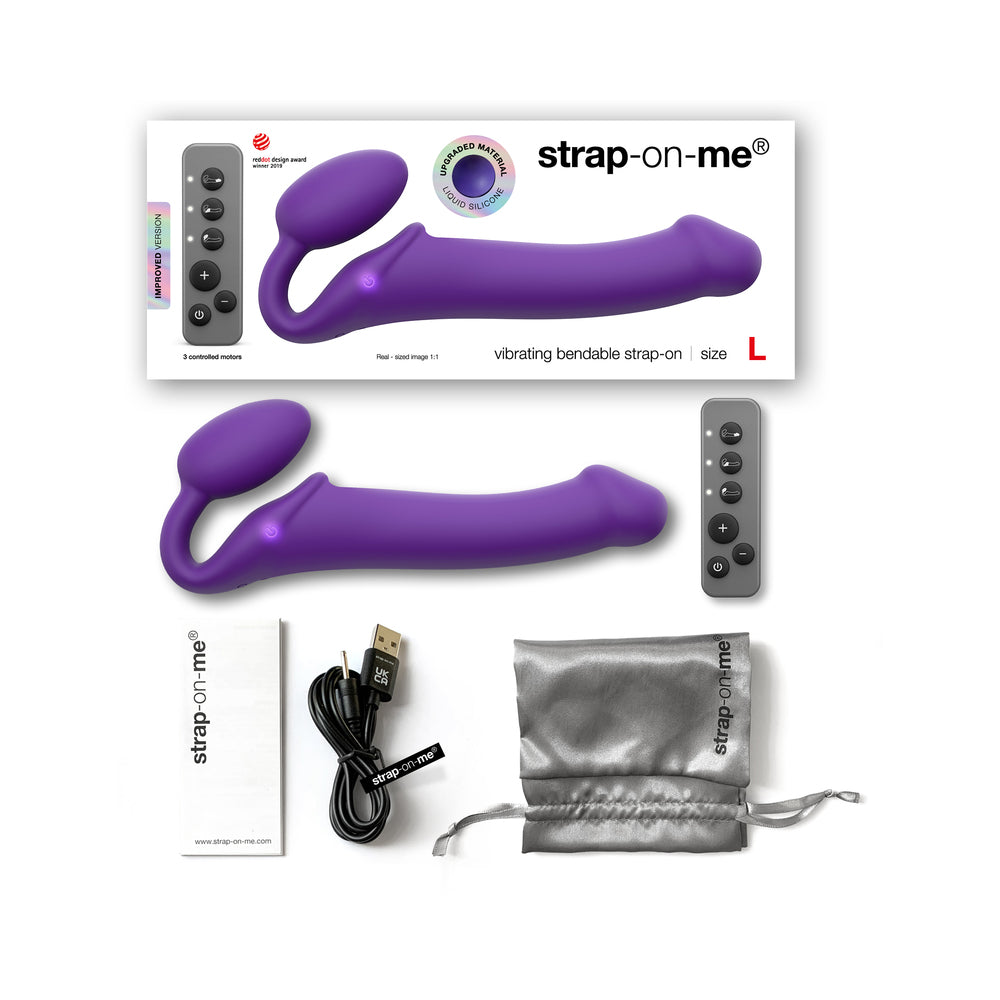 Strap-On-Me Rechargeable Remote-Controlled Silicone Vibrating Bendable Strap-On Purple L - Fantasies Boutique