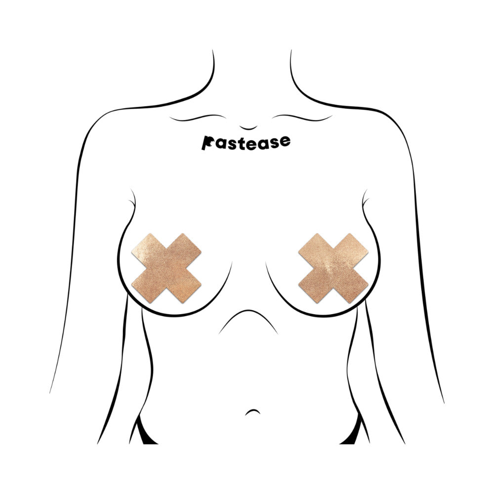 Pastease Everyday Reusable Pasties Rose Gold Vegan Luxury Suede Cross Nipple Covers