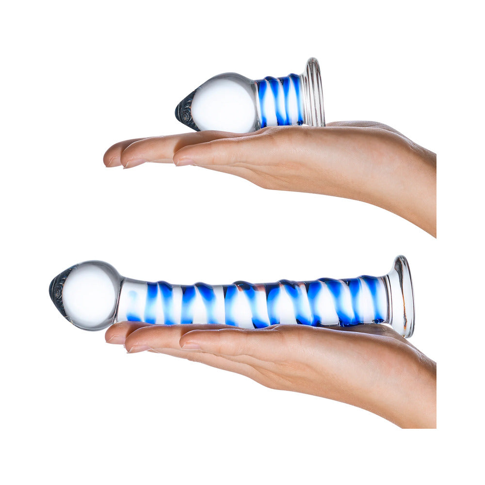 Glas 2-Piece Double Penetration Glass Swirly Dildo & Butt Plug Set - Fantasies Boutique