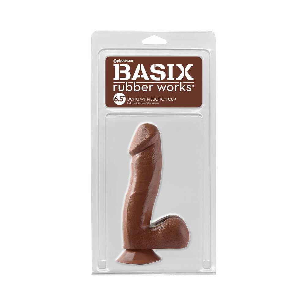 Basix Rubber Works 6.5 in. Dong With Balls & Suction Cup Brown - Fantasies Boutique