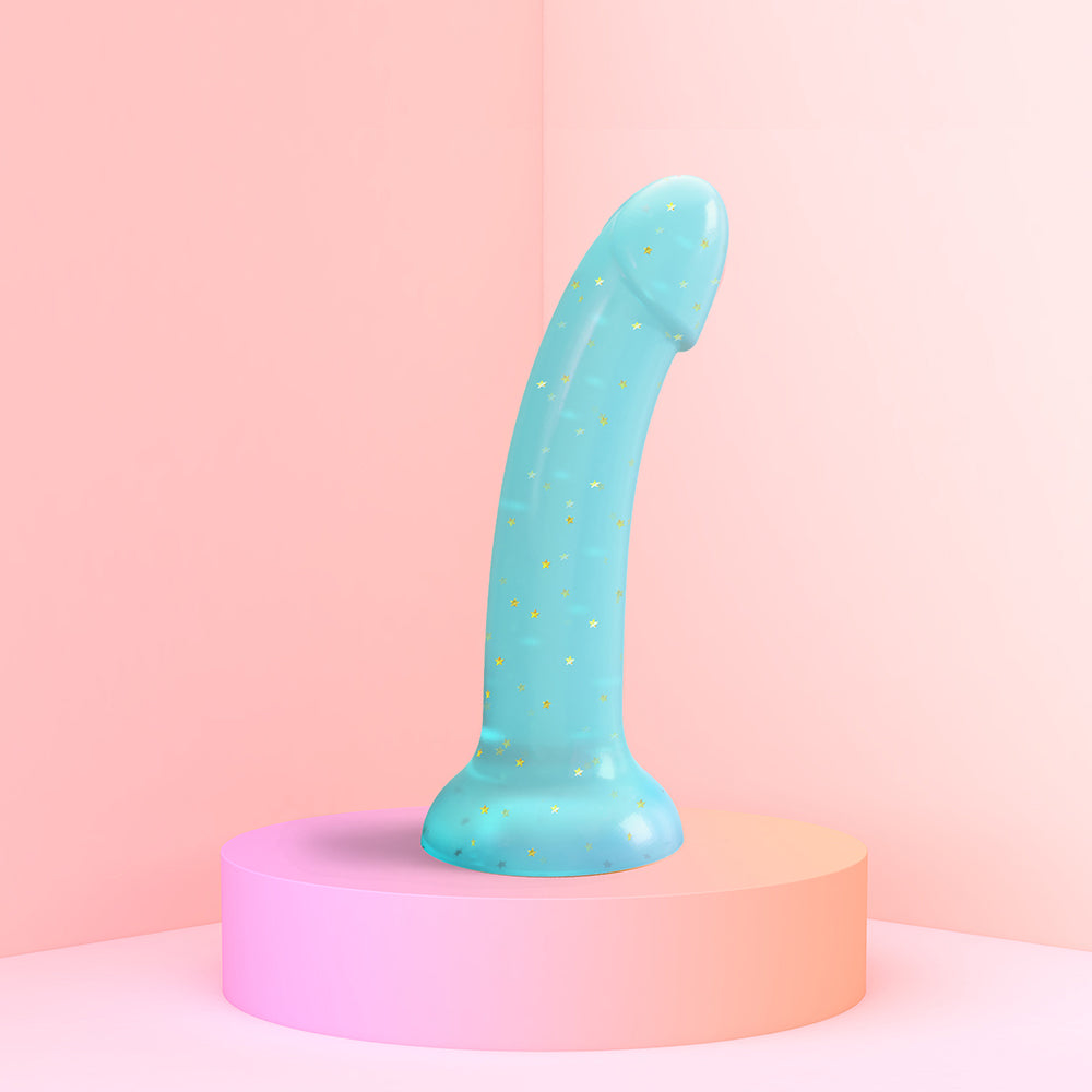 Love to Love Dildolls Nightfall 6 in. Silicone Dildo with Gold Star Glitter Blue - Fantasies Boutique
