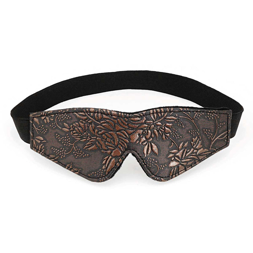 Blindfold Brown PU Floral Print With Faux Fur Lining - Fantasies Boutique