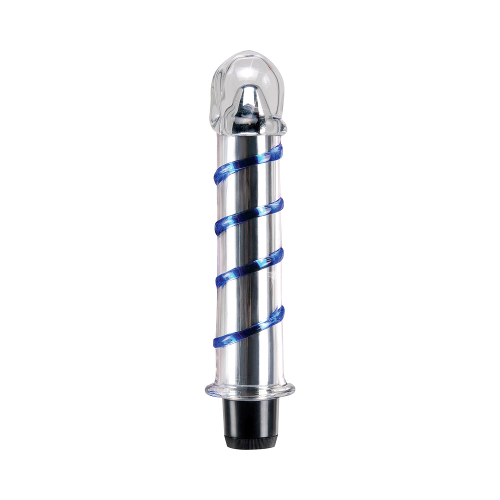 Icicles No. 20 Ribbed Vibrating 7.5 in. Glass Dildo Blue/Clear - Fantasies Boutique