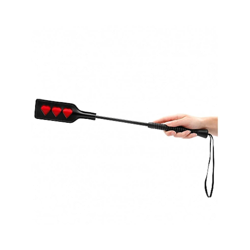 Ouch! Heart Pattern Crop Black Large - Fantasies Boutique