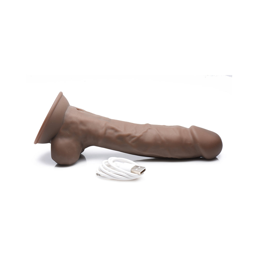 Curve Toys FLESHSTIXXX Rechargeable 8 in. Posable Vibrating Dildo with Balls & Suction Cup Brown - Fantasies Boutique