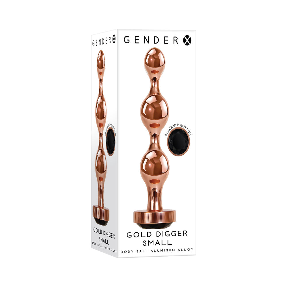 Gender X Gold Digger Rose Gold Beaded Anal Plug With Black Gemstone Base Small - Fantasies Boutique