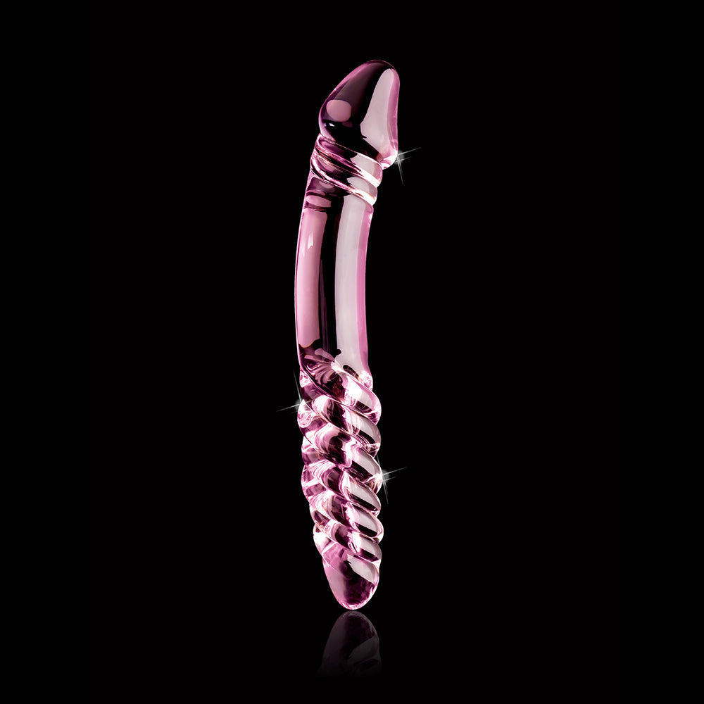 Pipedream Icicles No. 57 Curved Textured 9 in. Dual-Ended Glass Dildo Pink - Fantasies Boutique