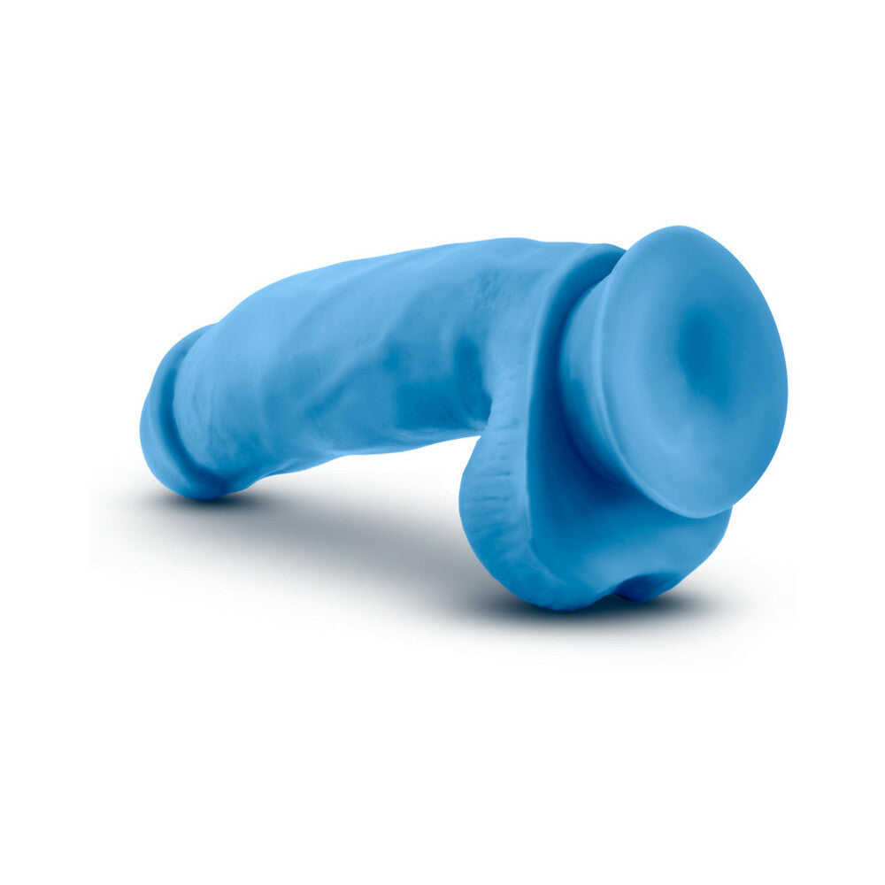 Neo Elite 7 in. Silicone Dual Density Dildo with Balls Neon Blue - Fantasies Boutique