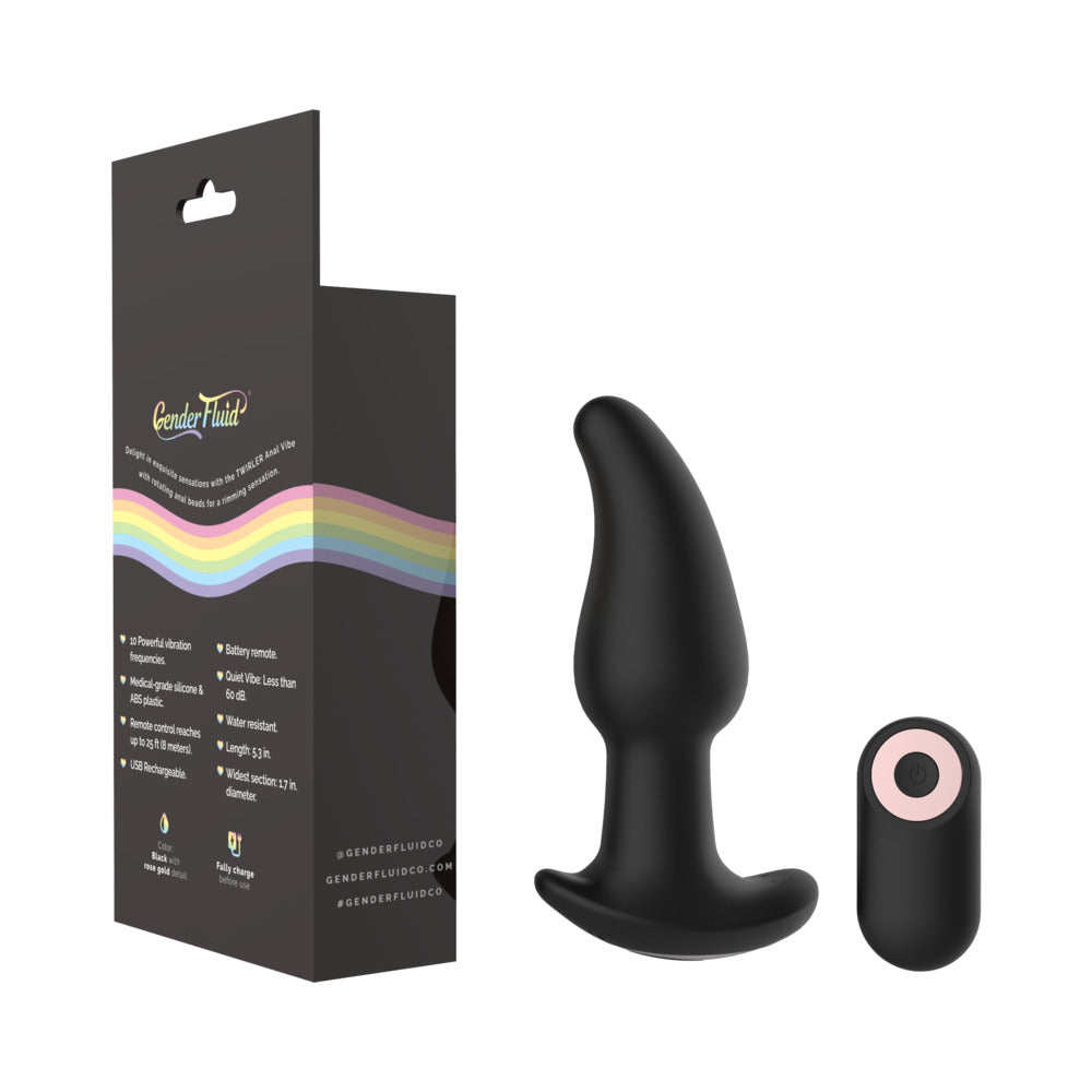 Gender Fluid Twirler Anal Vibe With Remote Silicone Black - Fantasies Boutique