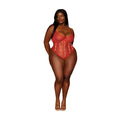 Dreamgirl Gold-foiled Stretch Mesh Teddy with Rhinestone Detailing and Heat-Sealed Edges Ruby 1XL - Fantasies Boutique