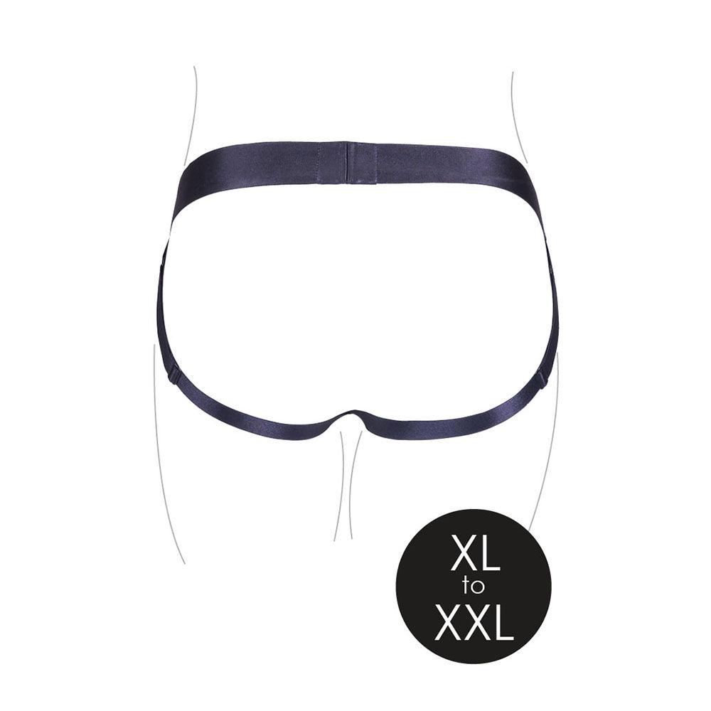 Ouch! Vibrating Strap-on Panty Harness with Open Back Black XL/2XL - Fantasies Boutique