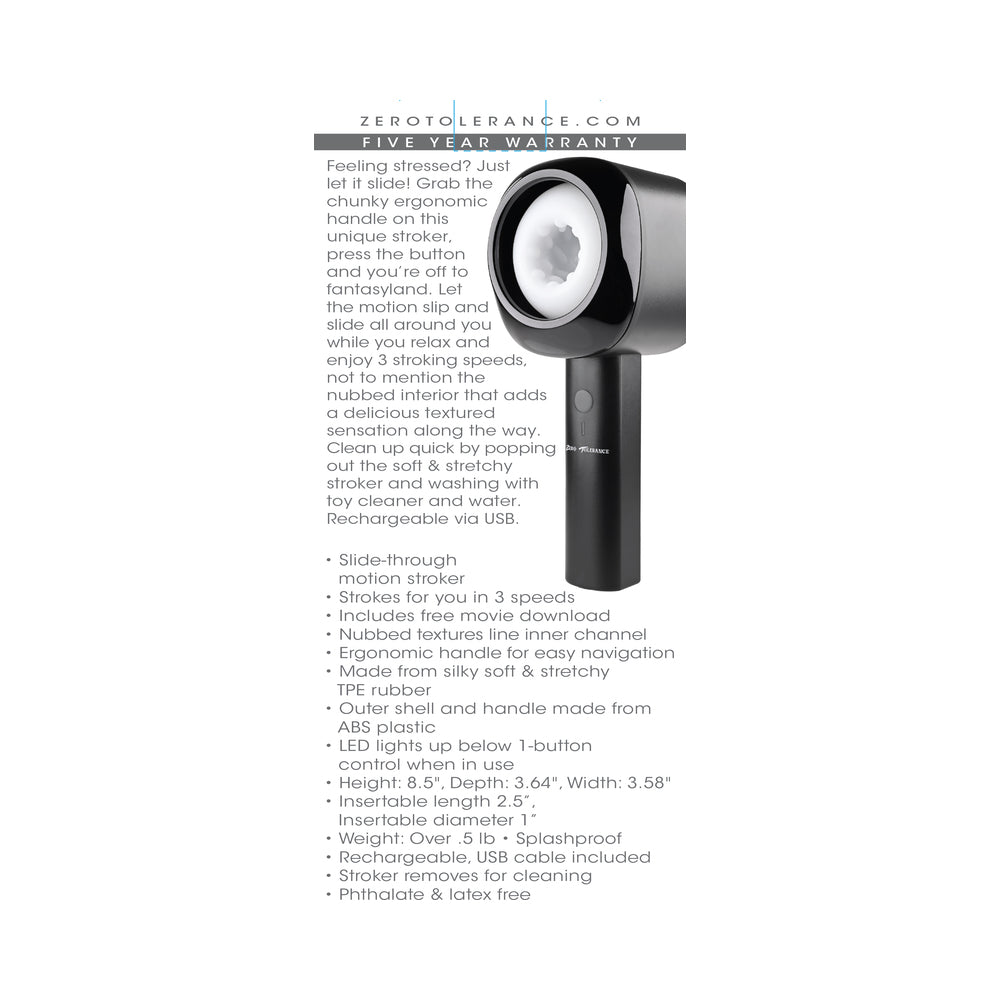 Zero Tolerance Let It Slide Rechargeable Stroker Black - Fantasies Boutique
