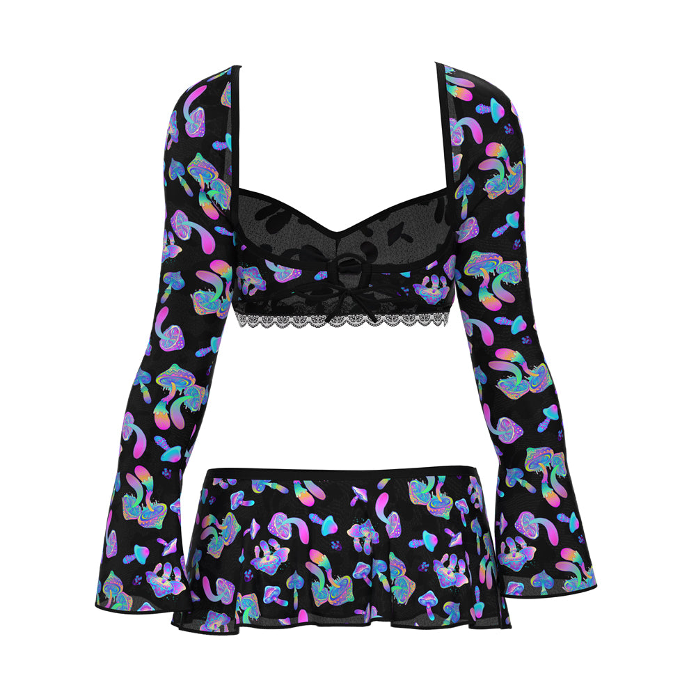 Magic Silk Hazy Dayz Crop Top, Skirt & G-String Set Mushroom L/XL