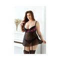 Fantasy Lingerie Curve Madison Gartered Lace & Mesh Babydoll, Panty Black/Pink 3XL/4XL - Fantasies Boutique