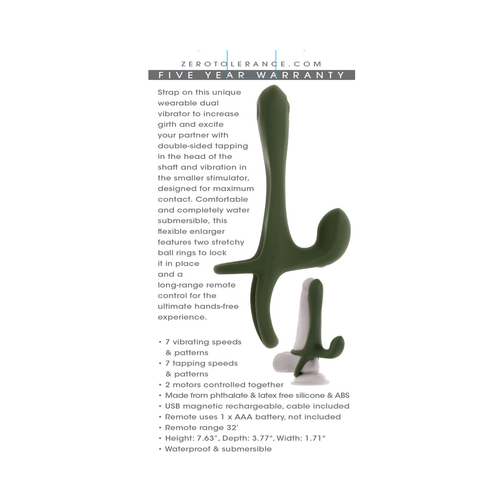 Zero Tolerance Strap Tap & Go  Rechargeable Vibrating Girth Enhancer Silicone Green