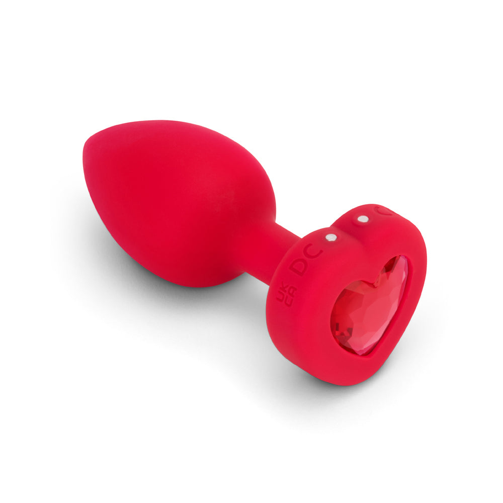 b-Vibe Vibrating Heart Anal Plug with Heart-Shaped Jewel Base M/L Red - Fantasies Boutique