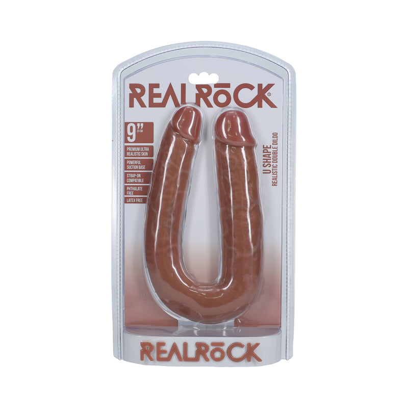 RealRock 9 in. U-Shaped Double Dildo Tan - Fantasies Boutique
