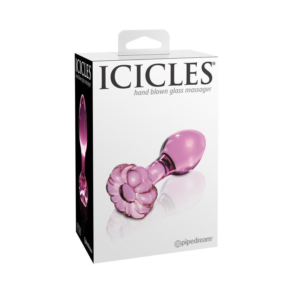 Pipedream Icicles No. 48 Glass 3.5 in. Anal Plug With Flower Base Pink - Fantasies Boutique