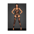 Noir Handmade Tulle Bodysuit With Patterned Flock Embroidery M - Fantasies Boutique