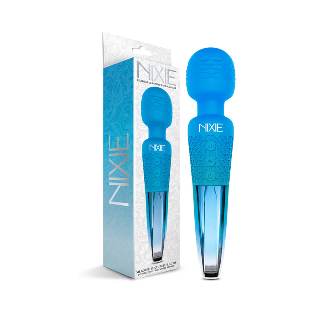 Nixie Rechargeable Wand Massager Blue Ombre Metallic - Fantasies Boutique