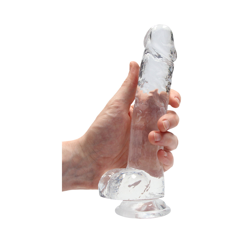 RealRock Crystal Clear Realistic 8 in. Dildo With Balls and Suction Cup Clear - Fantasies Boutique
