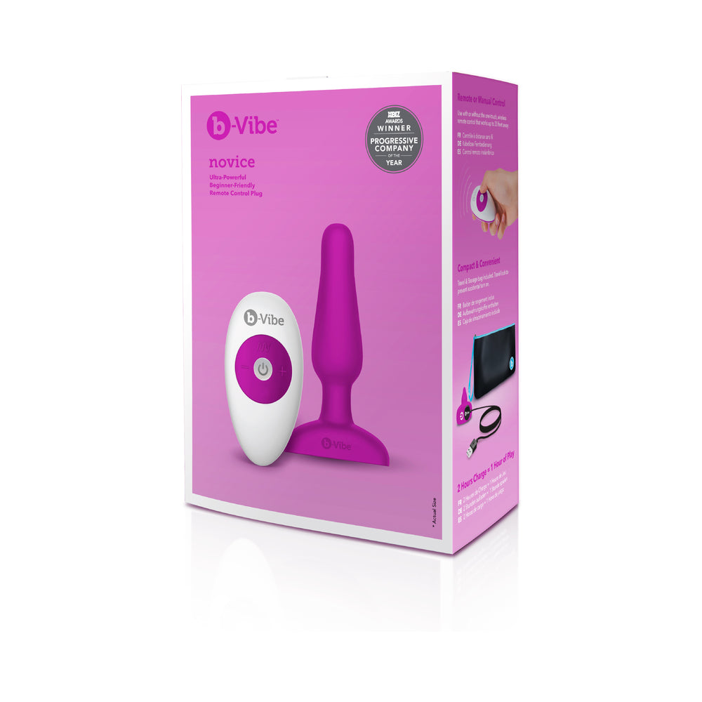 b-Vibe Novice Rechargeable Remote-Controlled Vibrating Silicone Anal Plug Fuchsia - Fantasies Boutique