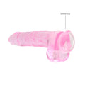 RealRock Crystal Clear Realistic 9 in. Dildo With Balls and Suction Cup Pink - Fantasies Boutique