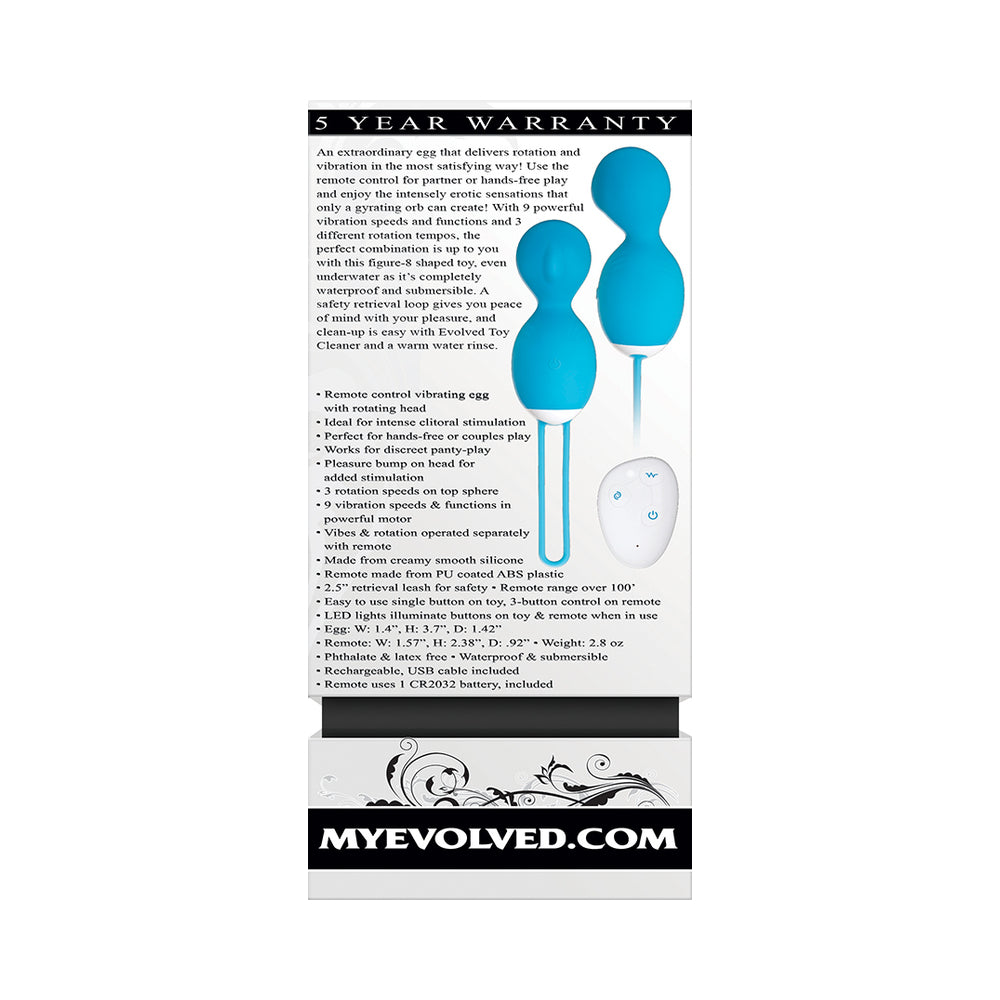 Evolved Twistin' The Night Away Rechargeable Remote-Controlled Rotating Silicone Egg Vibrator Teal - Fantasies Boutique