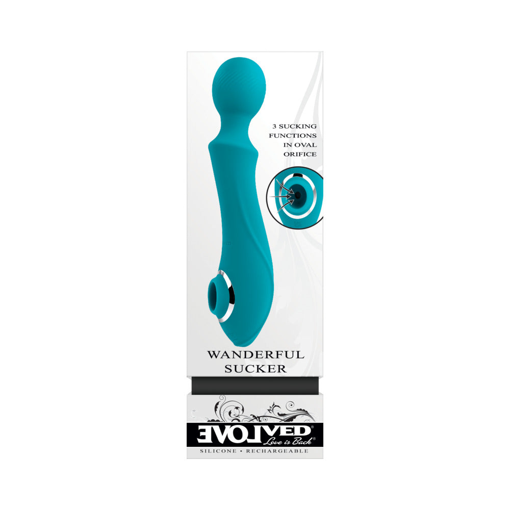 Evolved Wanderful Sucker Rechargeable Wand with Suction Silicone Teal - Fantasies Boutique