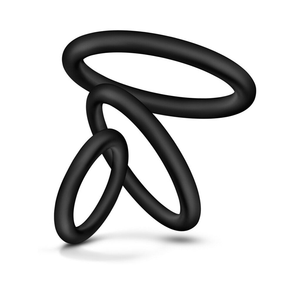 Blush Performance VS4 Pure Premium Silicone Cockrings 3-Pack Set Black - Fantasies Boutique