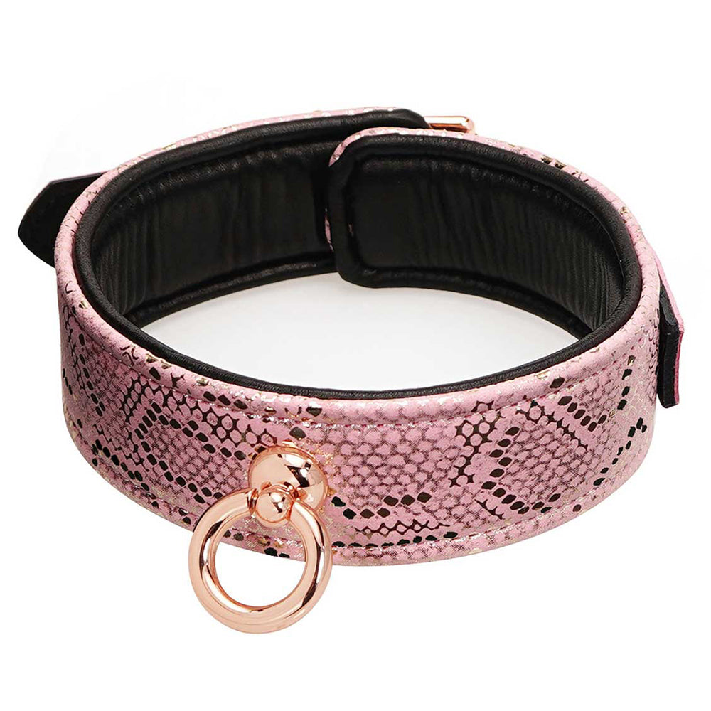 Collar And Leash Micro Fiber Snake Print With Leather Lining - Fantasies Boutique