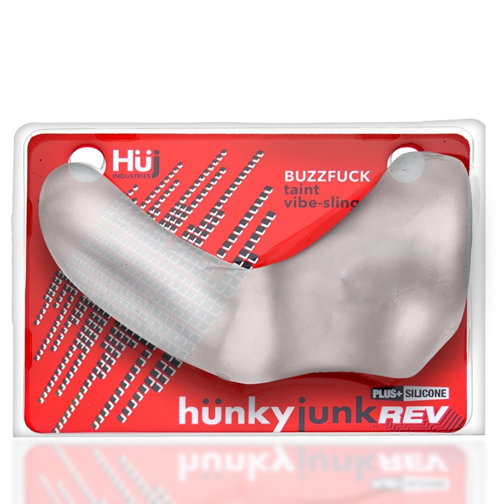Hunkyjunk Buzzfuck Cock & Ball Sling with Taint Vibrator Clear Ice - Fantasies Boutique
