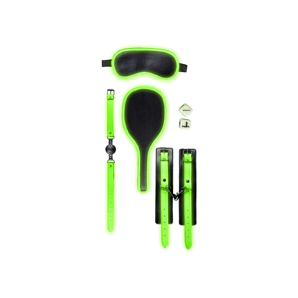 Ouch! Glow in the Dark 7-Piece Bondage Kit Neon Green - Fantasies Boutique