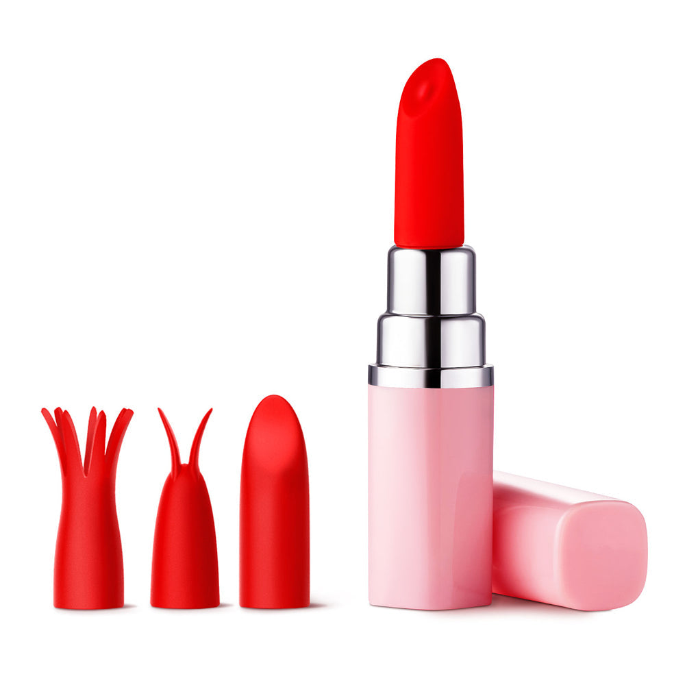 Luv Inc Lv57 Lipstick Vibrator Rechargeable Silicone Discreet Bullet with 3 Attachments Light Pink - Fantasies Boutique