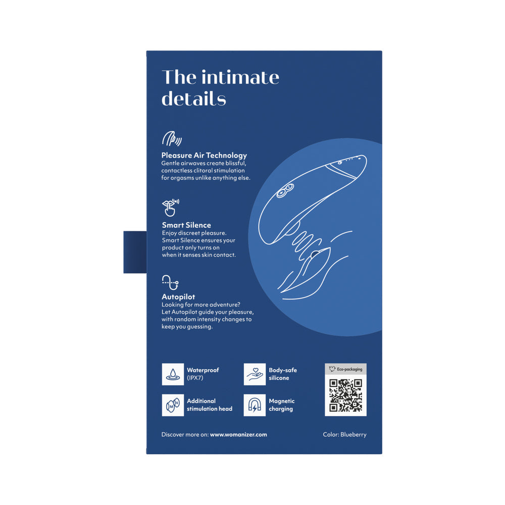 Womanizer Premium 2 Rechargeable Silicone Luxurious Pleasure Air Clitoral Stimulator Blueberry - Fantasies Boutique