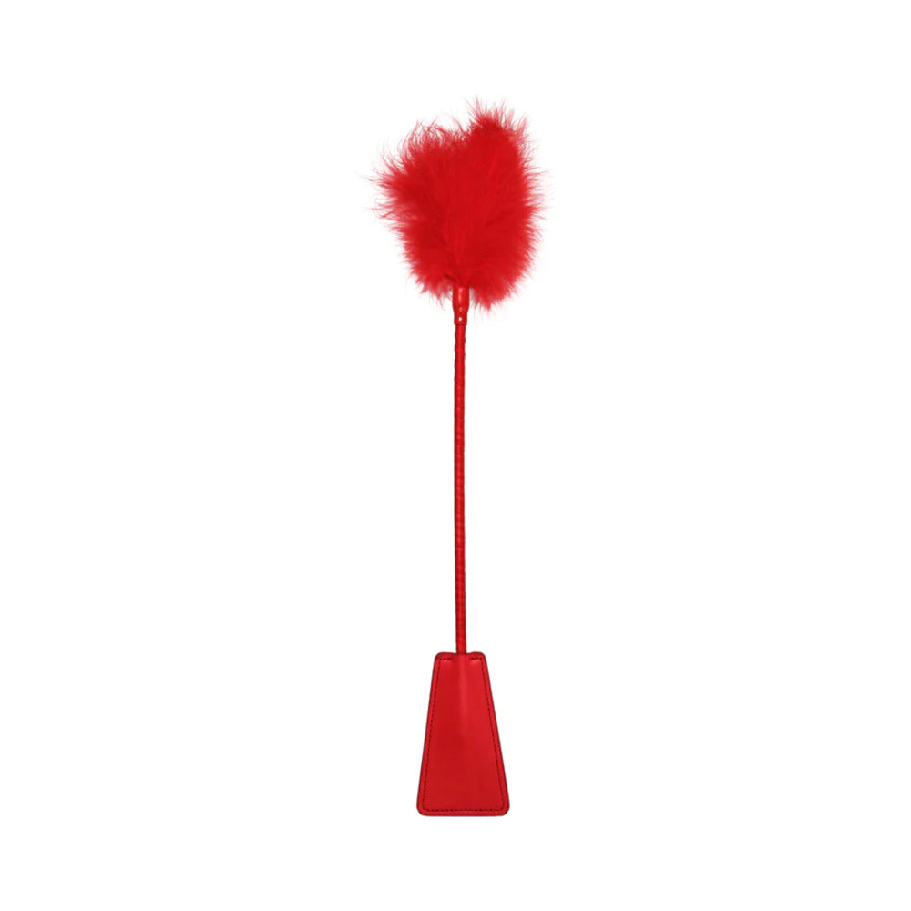 Ouch! Dual-Ended Crop With Feather Tickler Red - Fantasies Boutique