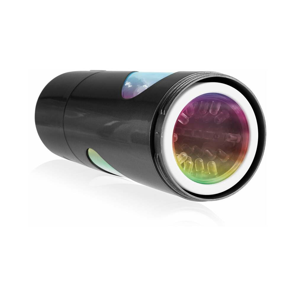 PDX Rechargeable Roto-Bator Mouth Light-Up Rotating Stroker Clear/Black - Fantasies Boutique