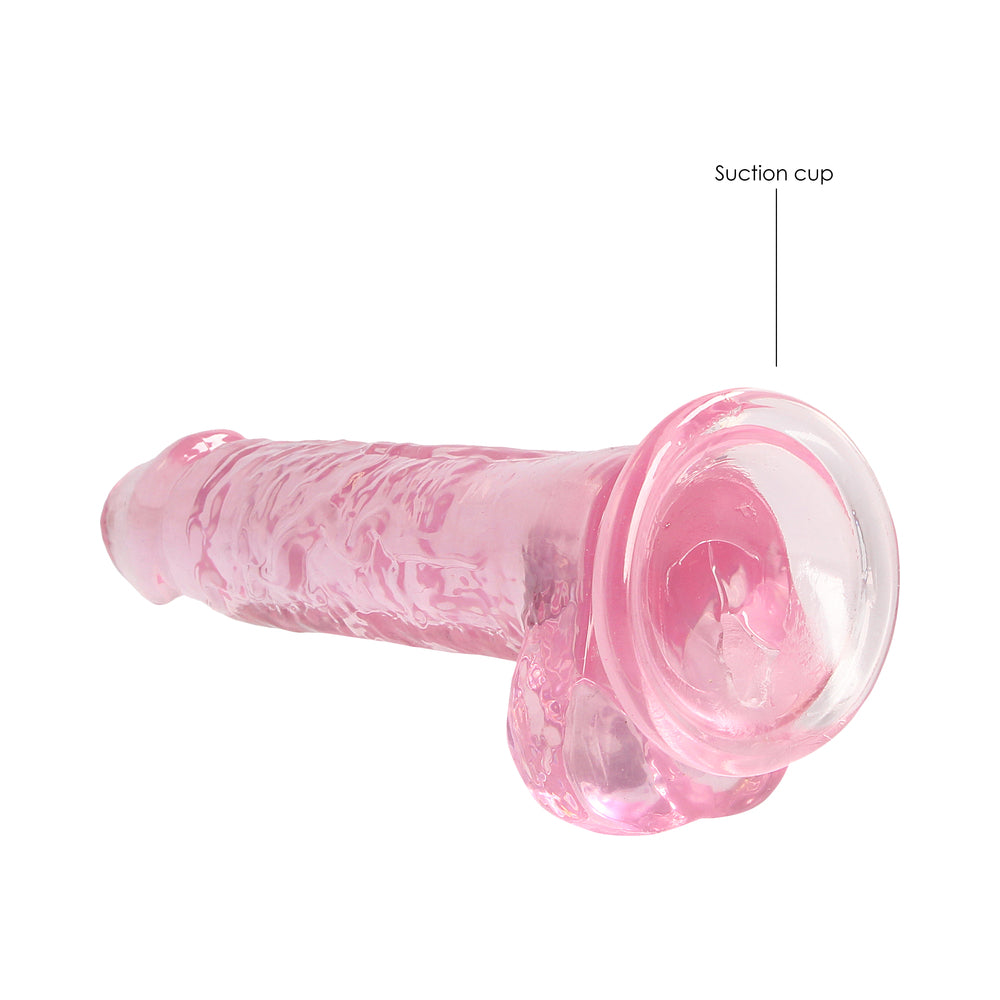 RealRock Crystal Clear Realistic 7 in. Dildo With Balls and Suction Cup Pink - Fantasies Boutique