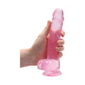 RealRock Crystal Clear Realistic 8 in. Dildo With Balls and Suction Cup Pink - Fantasies Boutique