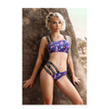 Fantasy Lingerie Vibes Spaced Out Asymmetrical Bralette & Multi-Strap Panty Indigo L/XL - Fantasies Boutique